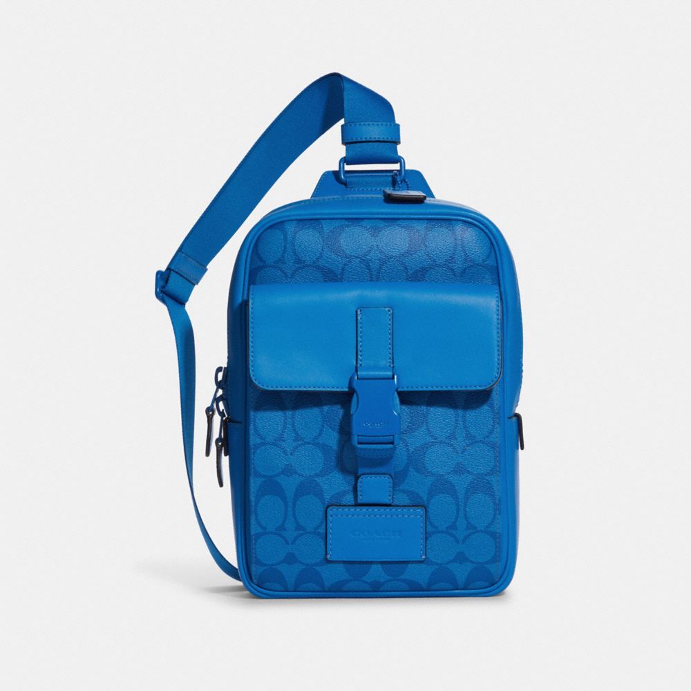 Track Pack In Signature Canvas - C9838 - GUNMETAL/BRIGHT BLUE