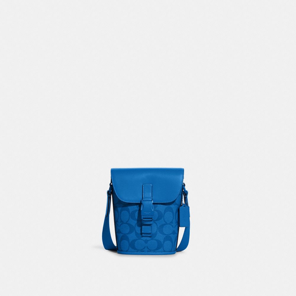 Track Small Flap Crossbody In Signature Canvas - C9841 - GUNMETAL/BRIGHT BLUE