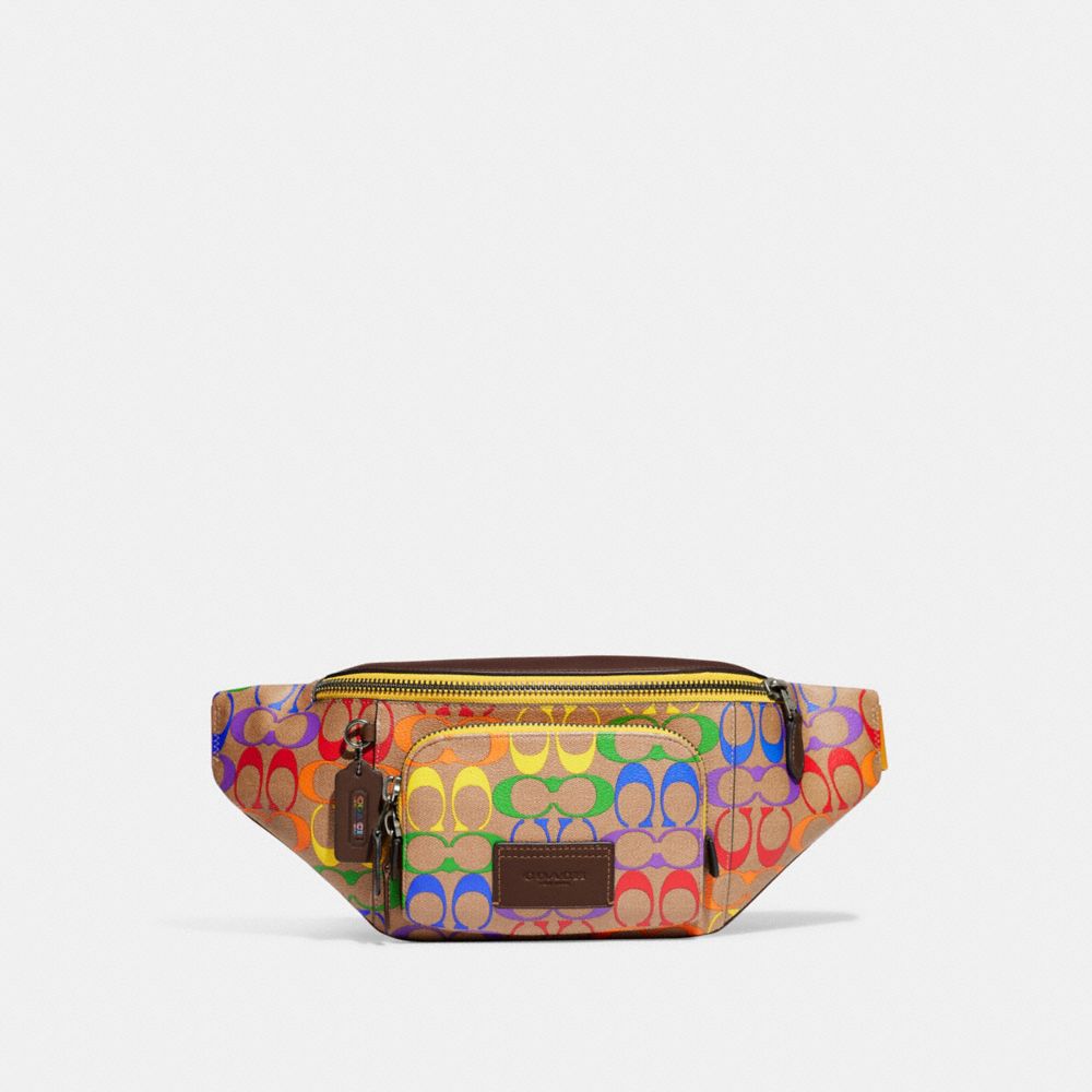 COACH C9847 Track Belt Bag In Rainbow Signature Canvas GUNMETAL/KHAKI MULTI