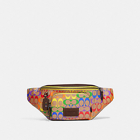 COACH Track Belt Bag In Rainbow Signature Canvas - GUNMETAL/KHAKI MULTI - C9847