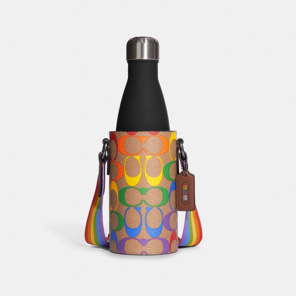 Water Bottle Crossbody In Rainbow Signature Canvas - C9855 - GUNMETAL/KHAKI MULTI