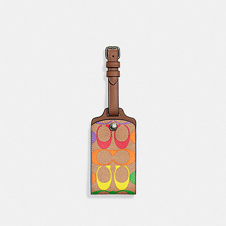 COACH Luggage Tag In Rainbow Signature Canvas - GUNMETAL/KHAKI MULTI - C9861
