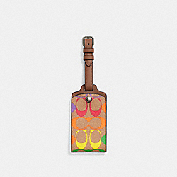 COACH C9861 - Luggage Tag In Rainbow Signature Canvas GUNMETAL/KHAKI MULTI