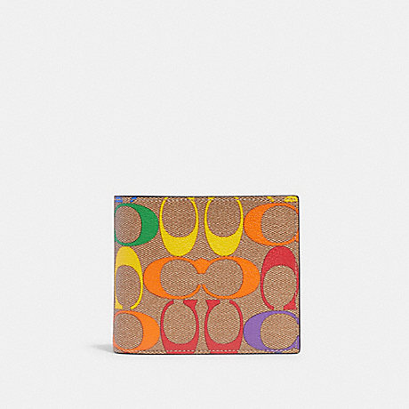 COACH 3 In 1 Wallet In Rainbow Signature Canvas - GUNMETAL/KHAKI MULTI - C9863