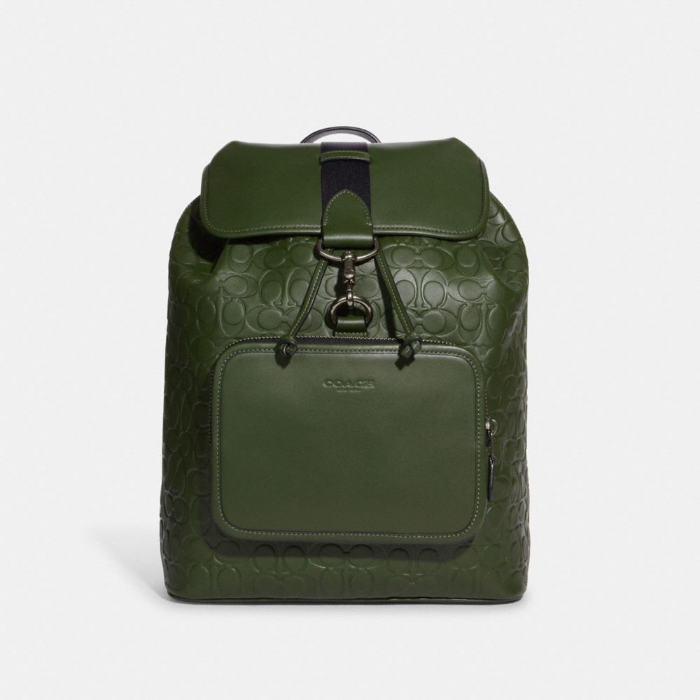 Sullivan Backpack In Signature Leather - C9868 - GUNMETAL/DARK SHAMROCK