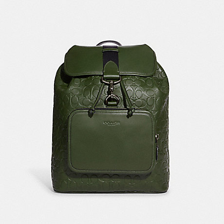 COACH Sullivan Backpack In Signature Leather - GUNMETAL/DARK SHAMROCK - C9868