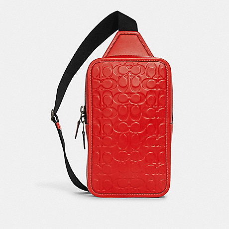 COACH Sullivan Pack In Signature Leather - GUNMETAL/MIAMI RED - C9869