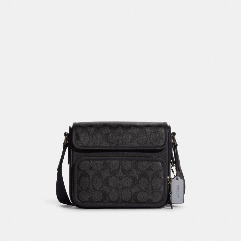 COACH Sullivan Flap Crossbody In Signature Canvas - GUNMETAL/BLACK/CHARCOAL - C9870