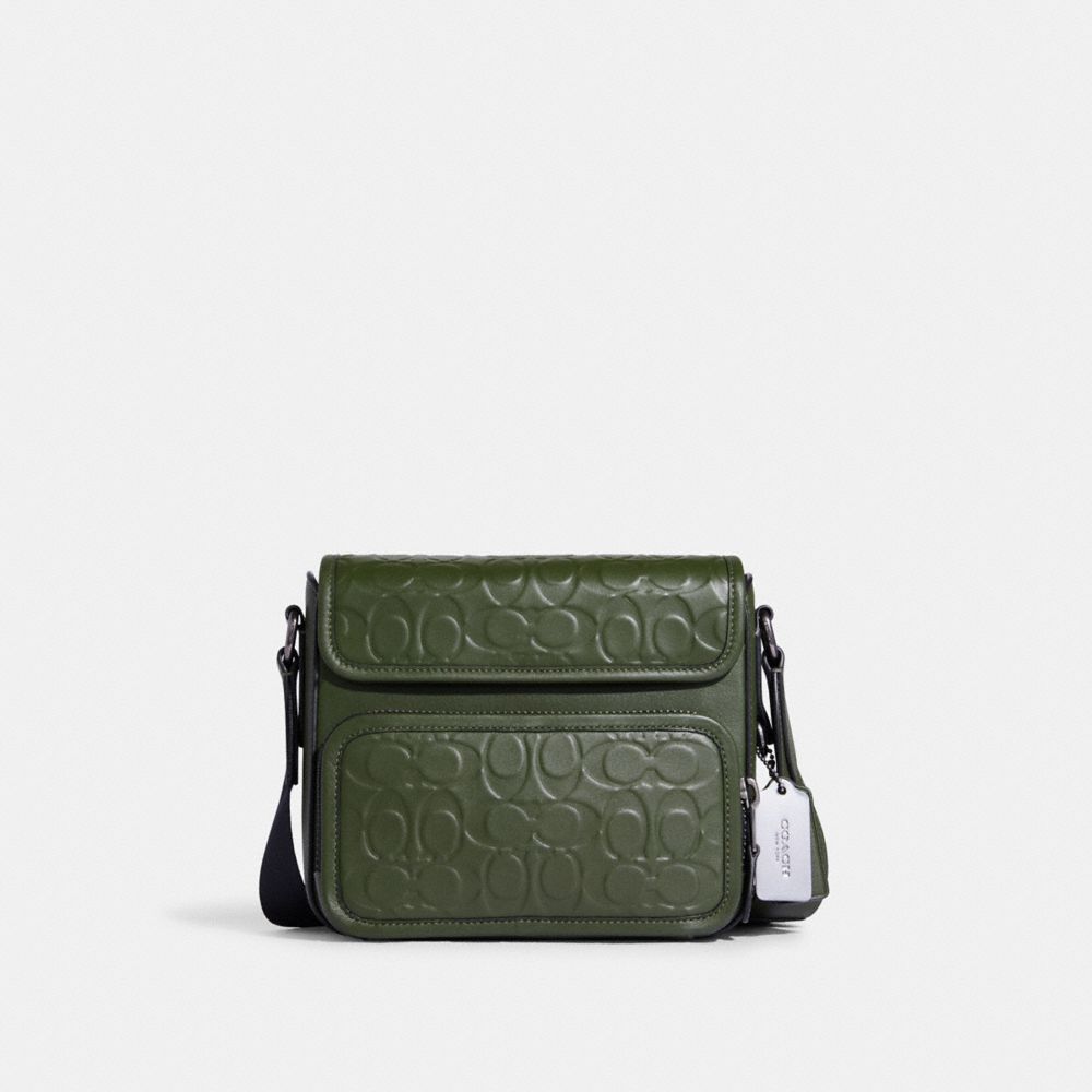 COACH C9871 Sullivan Flap Crossbody In Signature Leather Gunmetal/Dark Shamrock