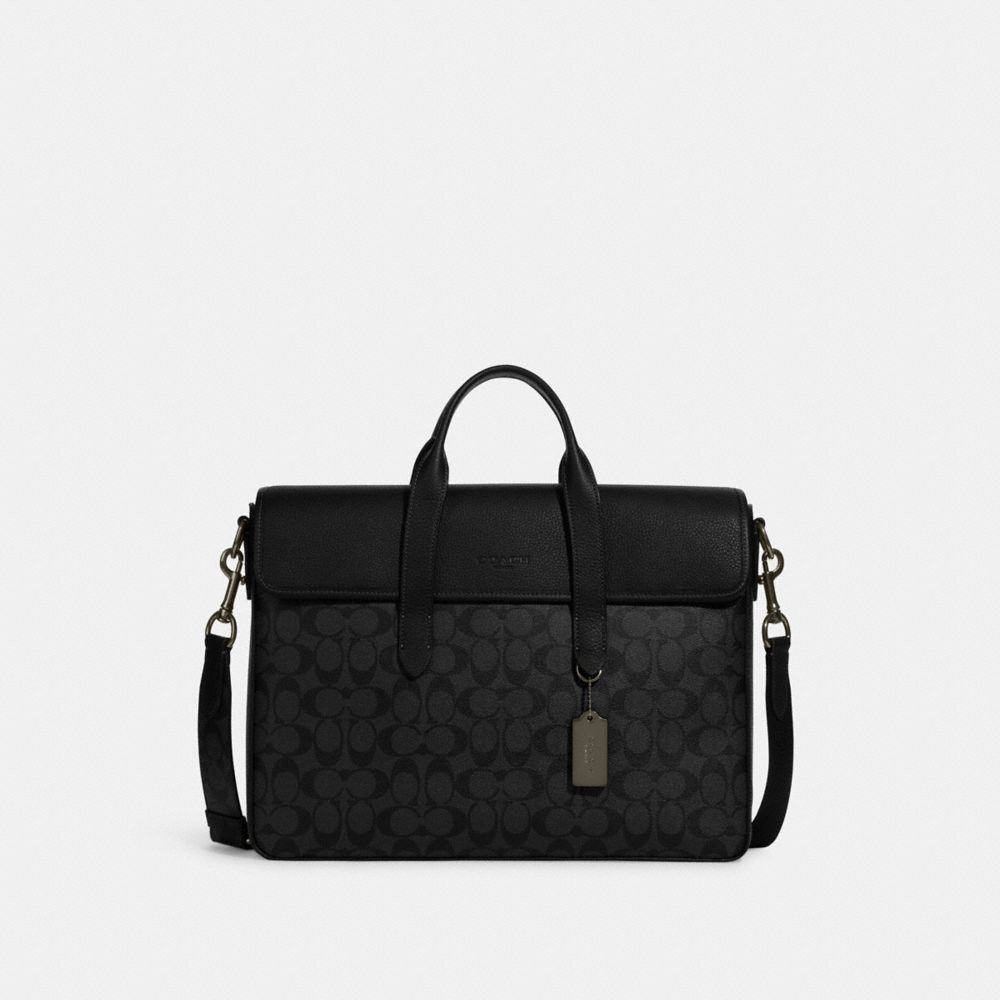 COACH C9873 Sullivan Portfolio Brief In Signature Canvas GUNMETAL/CHARCOAL/BLACK