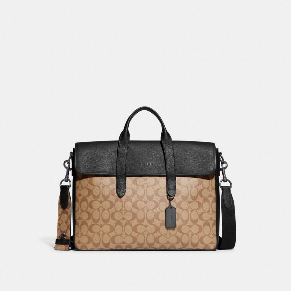 Sullivan Portfolio Brief In Signature Canvas - GUNMETAL/KHAKI/BLACK - COACH C9873