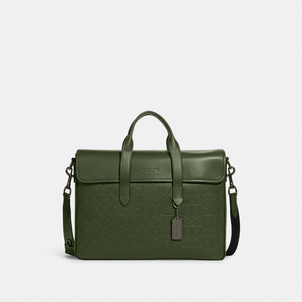 COACH C9874 Sullivan Portfolio Brief In Signature Leather GUNMETAL/DARK SHAMROCK