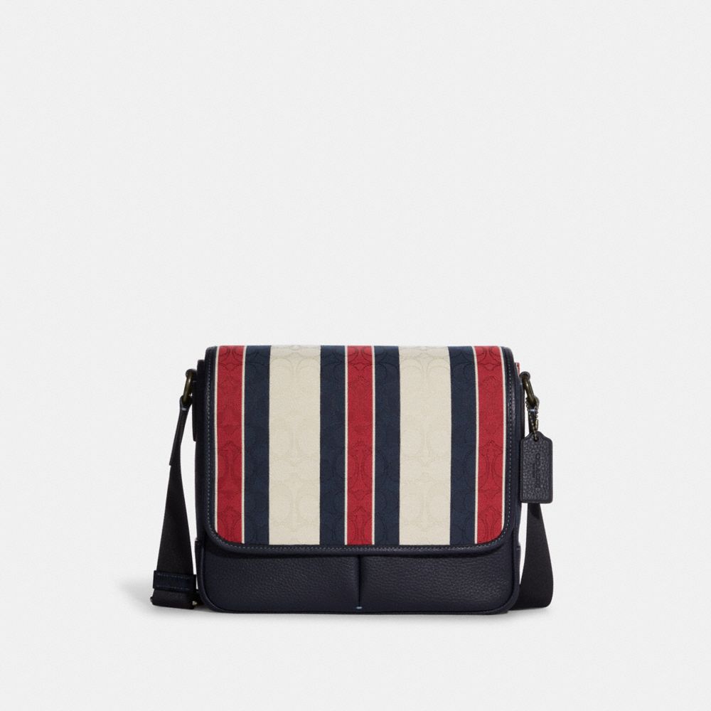 COACH C9904 Thompson Small Map Bag In Signature Jacquard With Stripes GUNMETAL/MIDNIGHT/RED MULTI