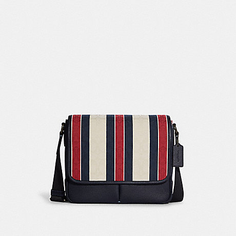 COACH C9904 Thompson Small Map Bag In Signature Jacquard With Stripes Gunmetal/Midnight/Red Multi