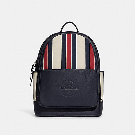 COACH C9905 Thompson Backpack In Signature Jacquard With Stripes Gunmetal/Midnight/Red-Multi