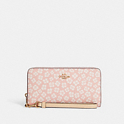 Long Zip Around Wallet With Graphic Ditsy Floral Print - C9914 - Gold/Pink Multi