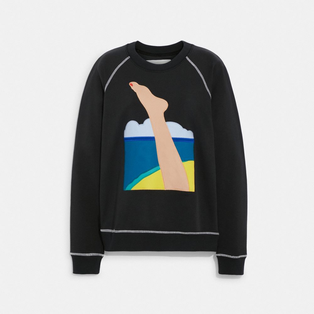 COACH C9929 Coach X Tom Wesselmann Raglan Crewneck In Organic Cotton Washed Black