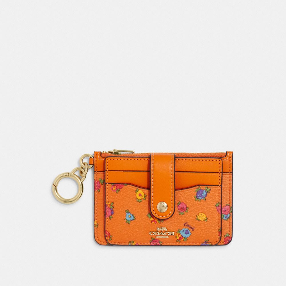 COACH C9933 Attachment Card Case With Mini Vintage Rose Print IM/LIGHT-ORANGE-MULTI