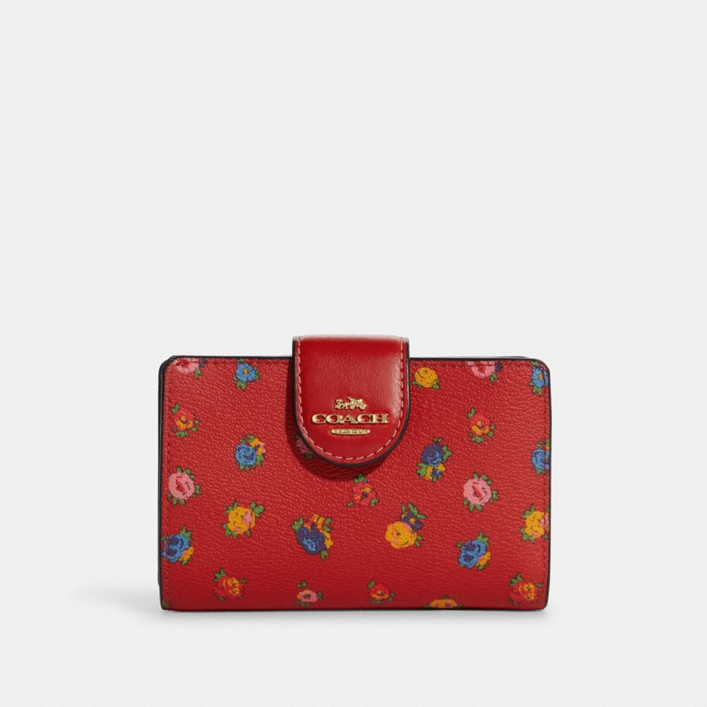 COACH C9934 - Medium Corner Zip Wallet With Mini Vintage Rose Print IM/MIAMI RED MULTI