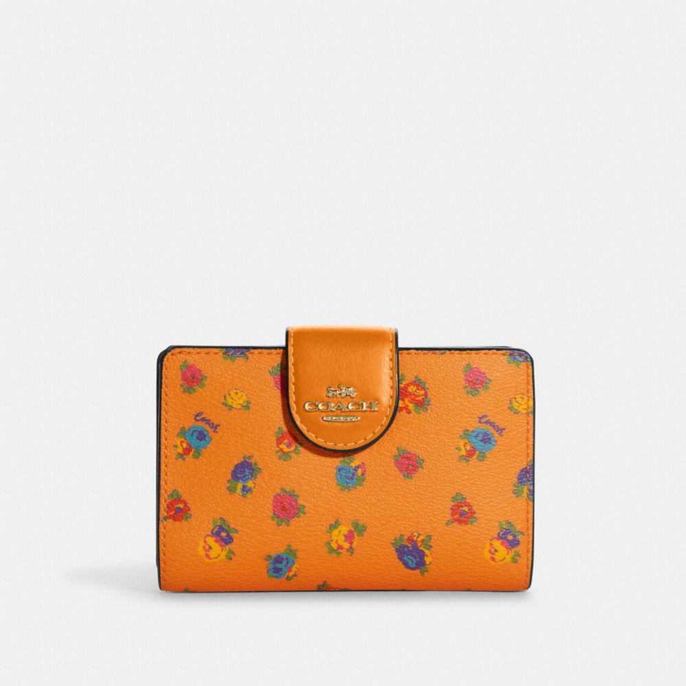 Medium Corner Zip Wallet With Mini Vintage Rose Print - C9934 - IM/LIGHT ORANGE MULTI