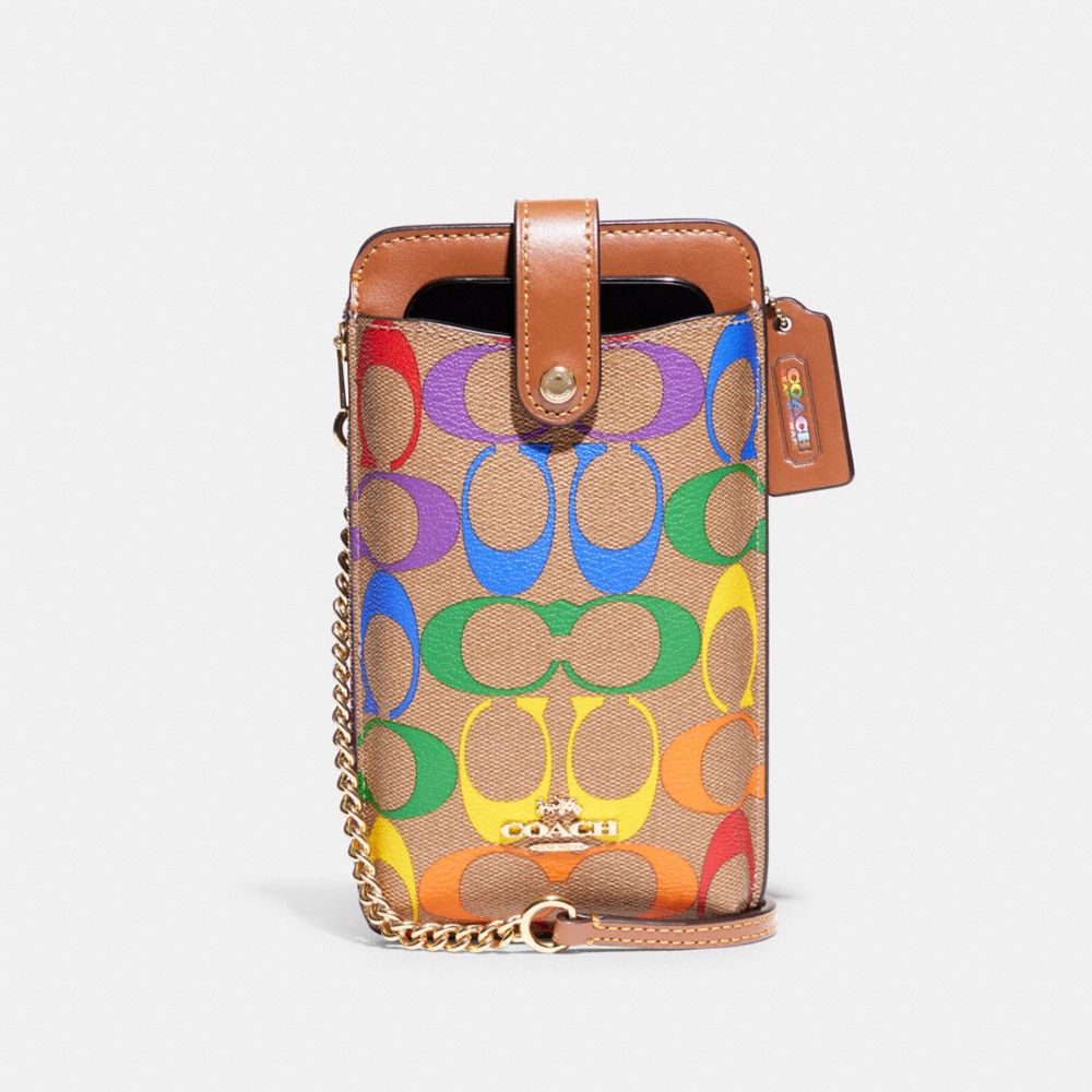 Phone Crossbody In Rainbow Signature Canvas - C9943 - GOLD/KHAKI MULTI