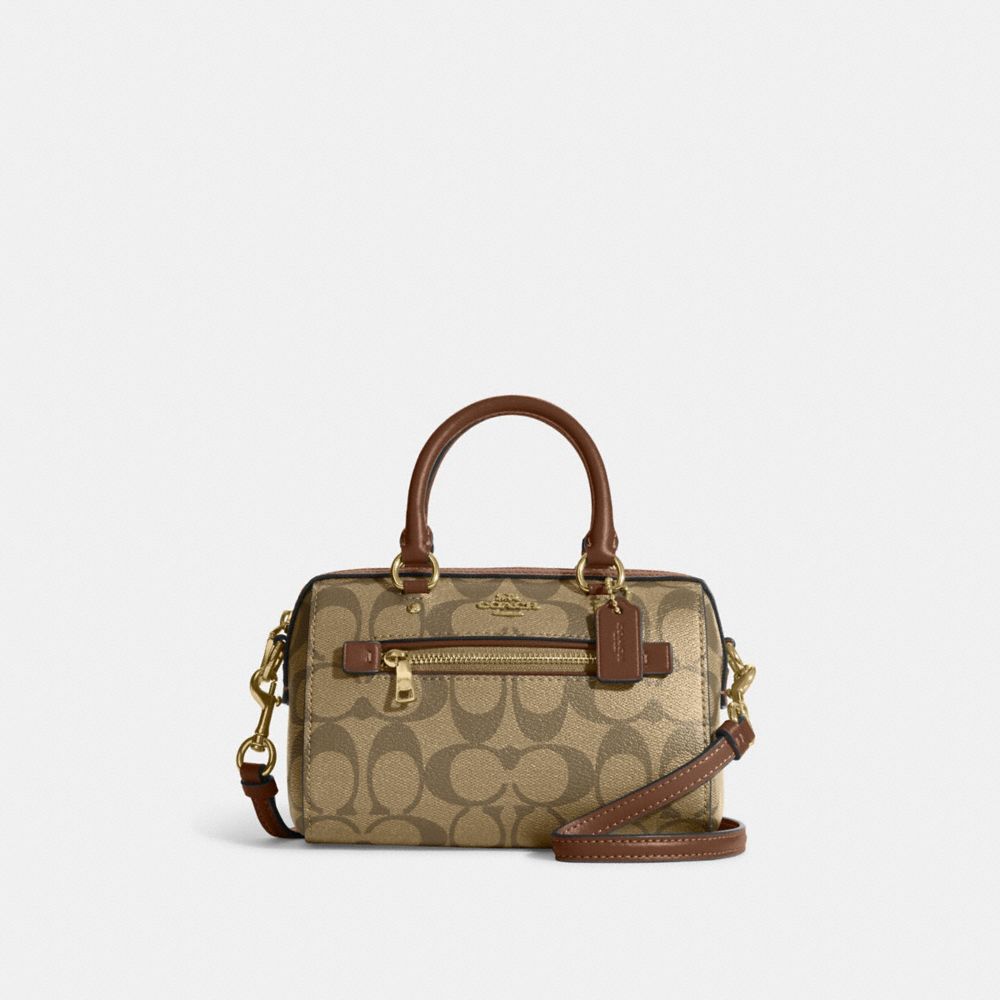 COACH C9947 Mini Rowan Crossbody In Signature Canvas GOLD/KHAKI SADDLE