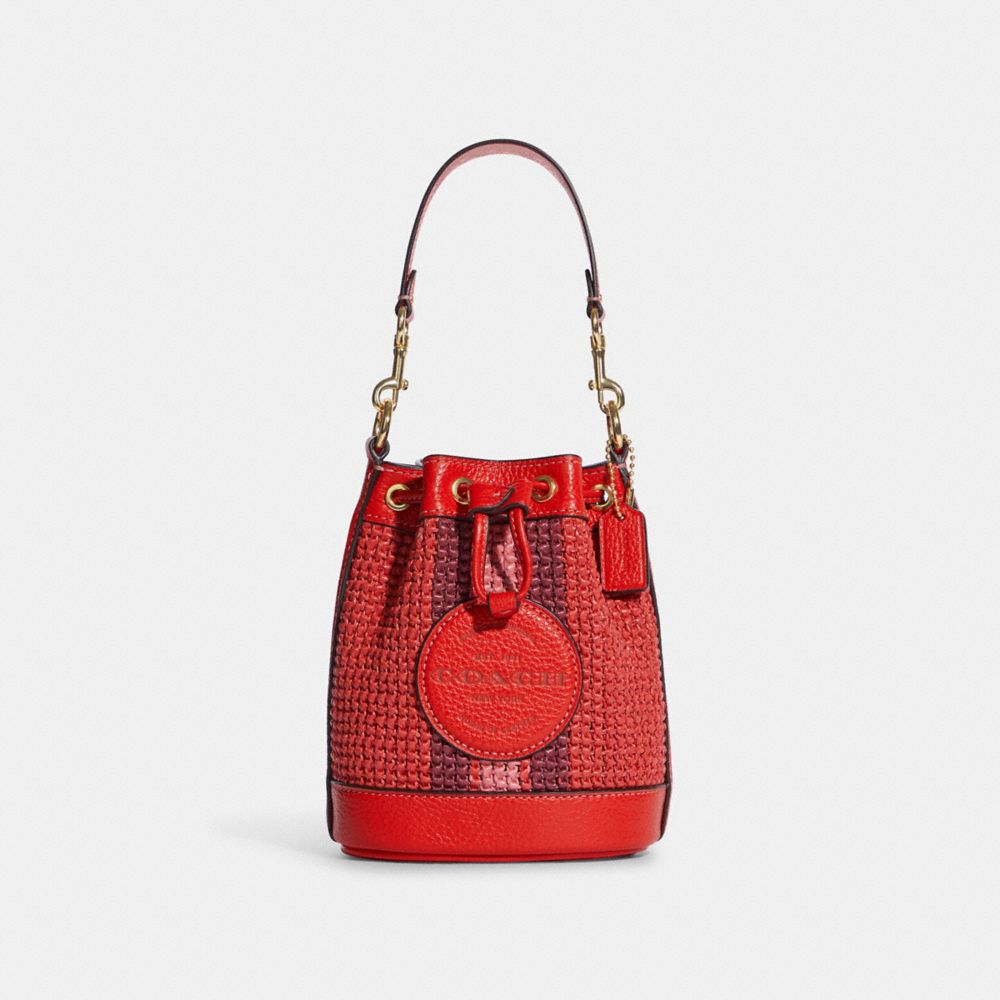 COACH C9955 Mini Dempsey Bucket Bag With Coach Patch IM/Miami Red Multi