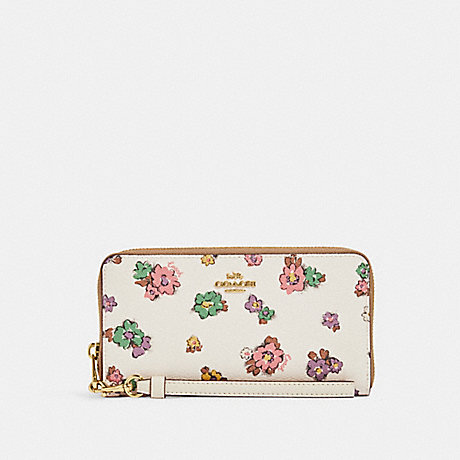 COACH C9957 Long Zip Around Wallet With Spaced Floral Field Print Gold/Chalk Multi