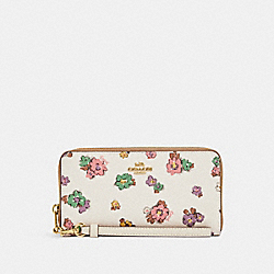 COACH C9957 Long Zip Around Wallet With Spaced Floral Field Print GOLD/CHALK MULTI