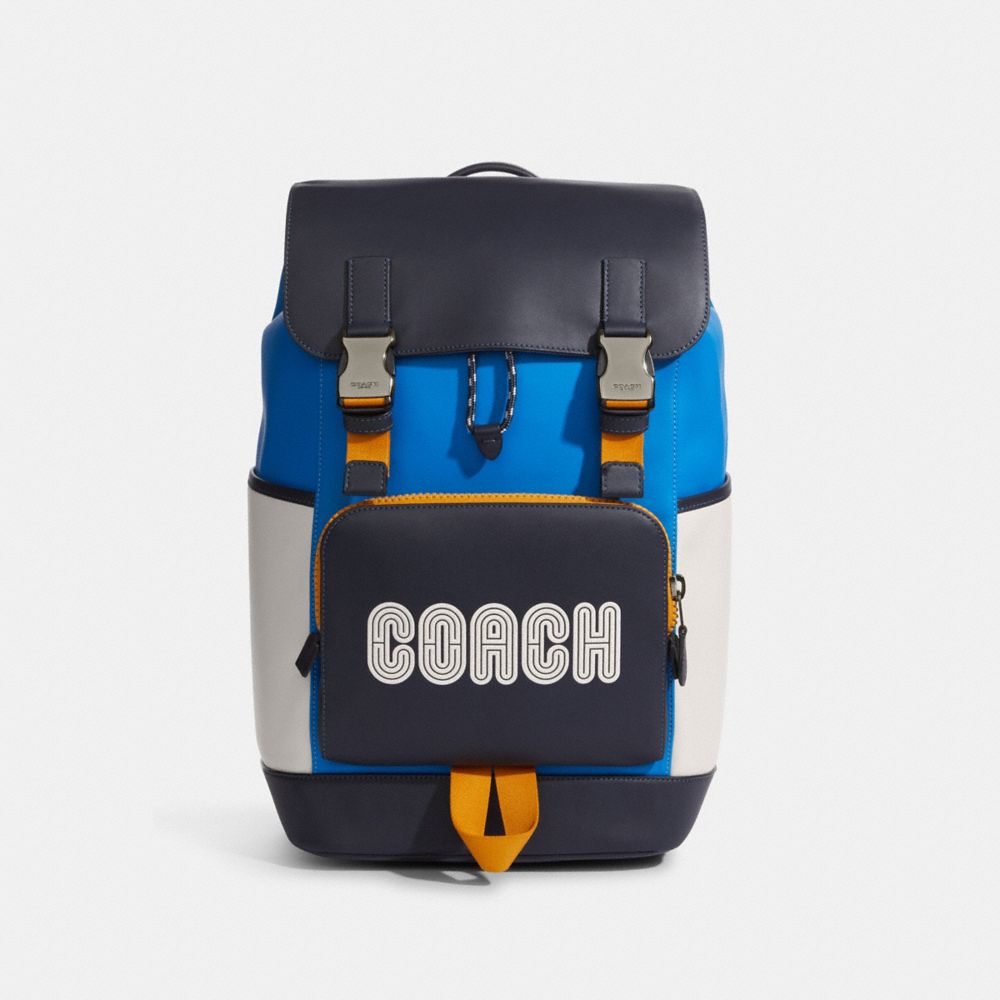 COACH C9959 - Track Backpack In Colorblock With Coach GUNMETAL/BRIGHT BLUE/CHALK MULTI