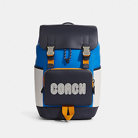 COACH C9959 Track Backpack In Colorblock With Coach GUNMETAL/BRIGHT BLUE/CHALK MULTI