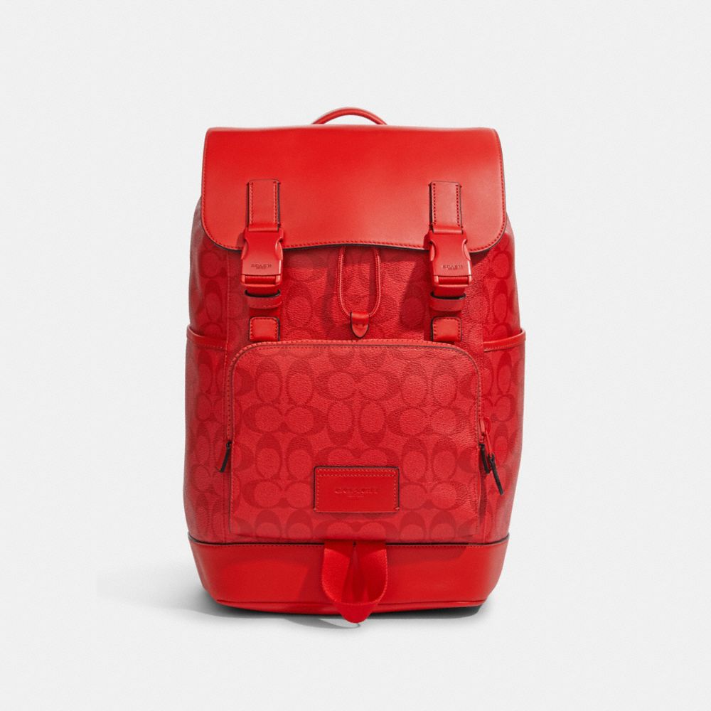 COACH C9961 Track Backpack In Signature Canvas GUNMETAL/MIAMI RED