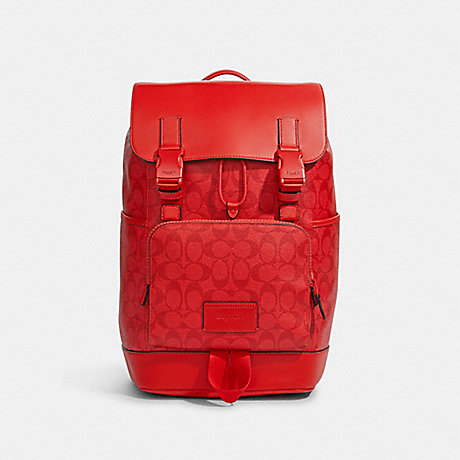 COACH Track Backpack In Signature Canvas - GUNMETAL/MIAMI RED - C9961