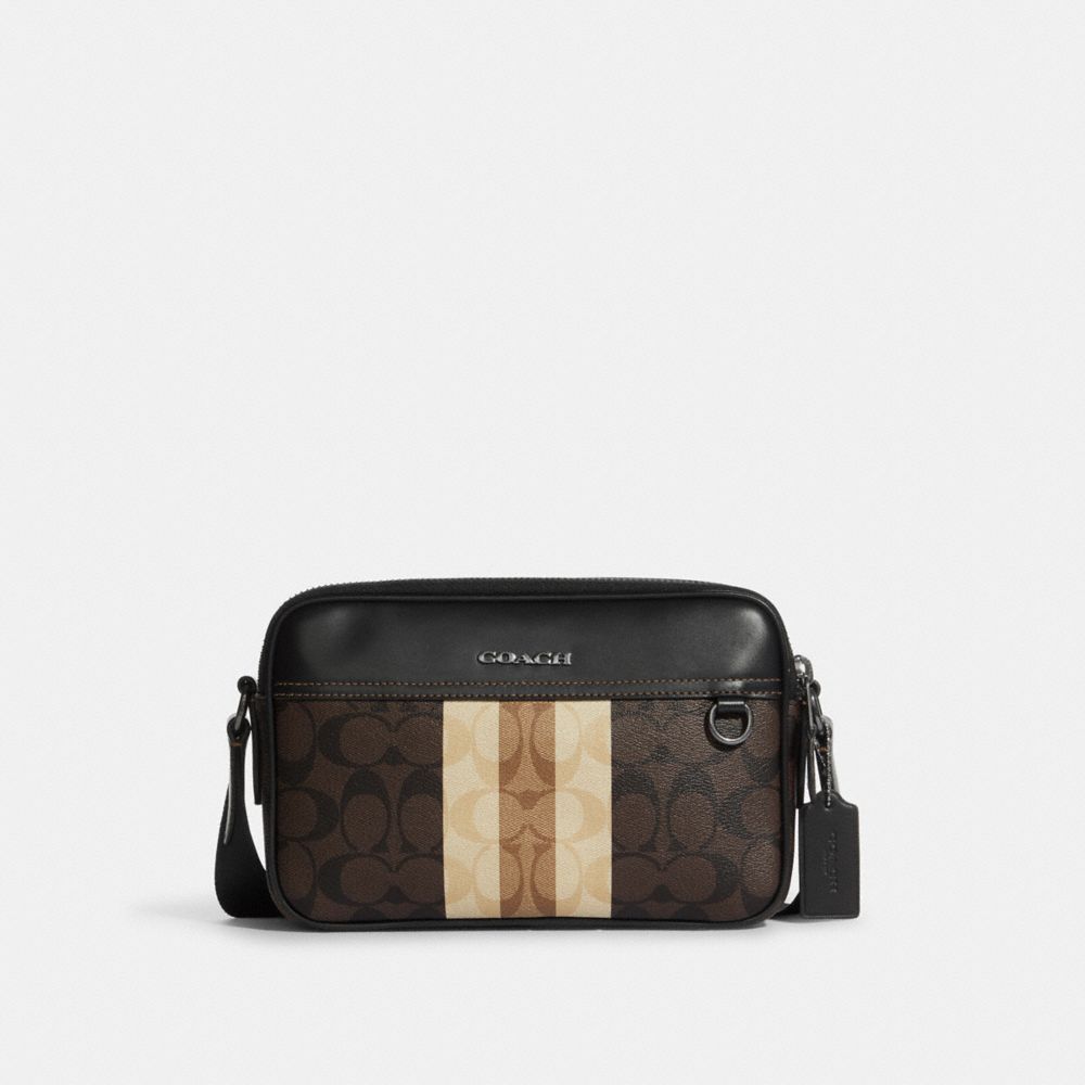 COACH Graham Crossbody In Blocked Signature Canvas With Varsity Stripe - GUNMETAL/MAHOGANY MULTI - C9965