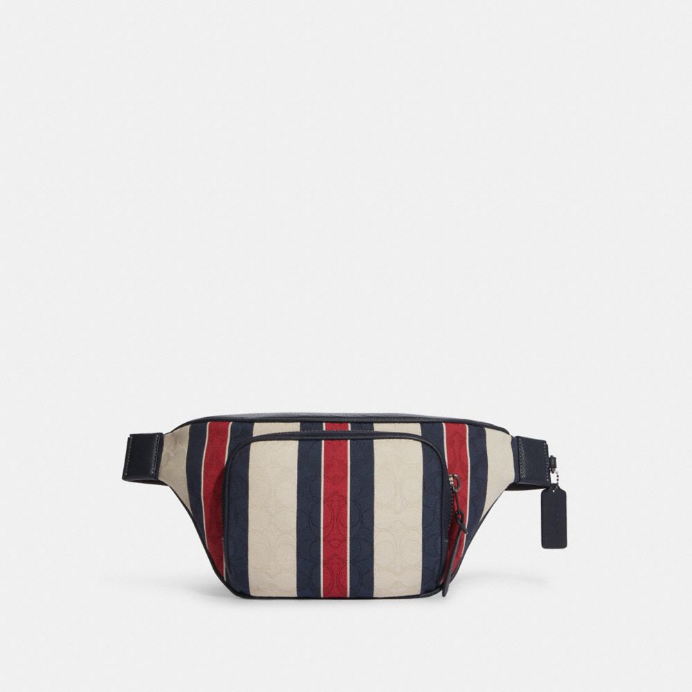Thompson Belt Bag In Signature Jacquard With Stripes - C9966 - Gunmetal/Midnight/Red Multi