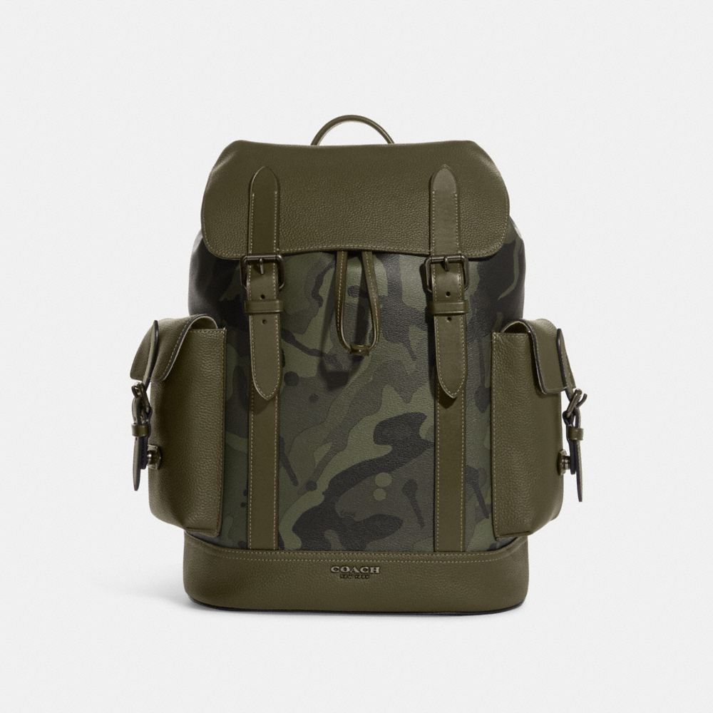 Hudson Backpack With Camo Print - C9968 - Gunmetal/Dark Olive