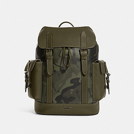 COACH C9968 Hudson Backpack With Camo Print Gunmetal/Dark Olive