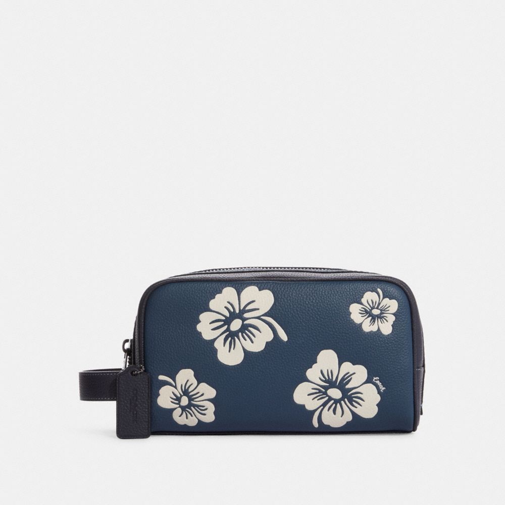 COACH C9975 Small Travel Kit With Aloha Floral Print GUNMETAL/DENIM/CREAM