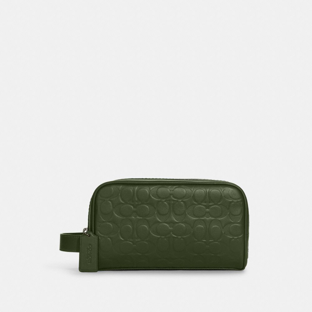 Small Travel Kit In Signature Leather - C9986 - GUNMETAL/DARK SHAMROCK