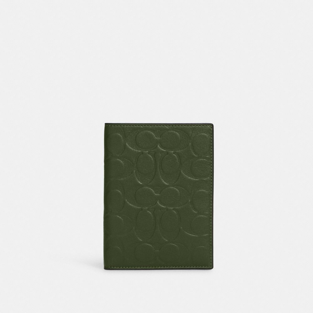 Passport Case In Signature Leather - C9987 - GUNMETAL/DARK SHAMROCK