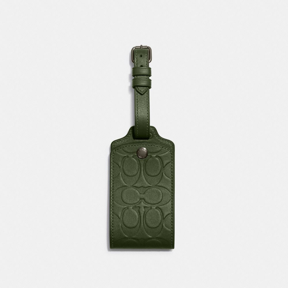 Luggage Tag In Signature Leather - C9988 - GUNMETAL/DARK SHAMROCK