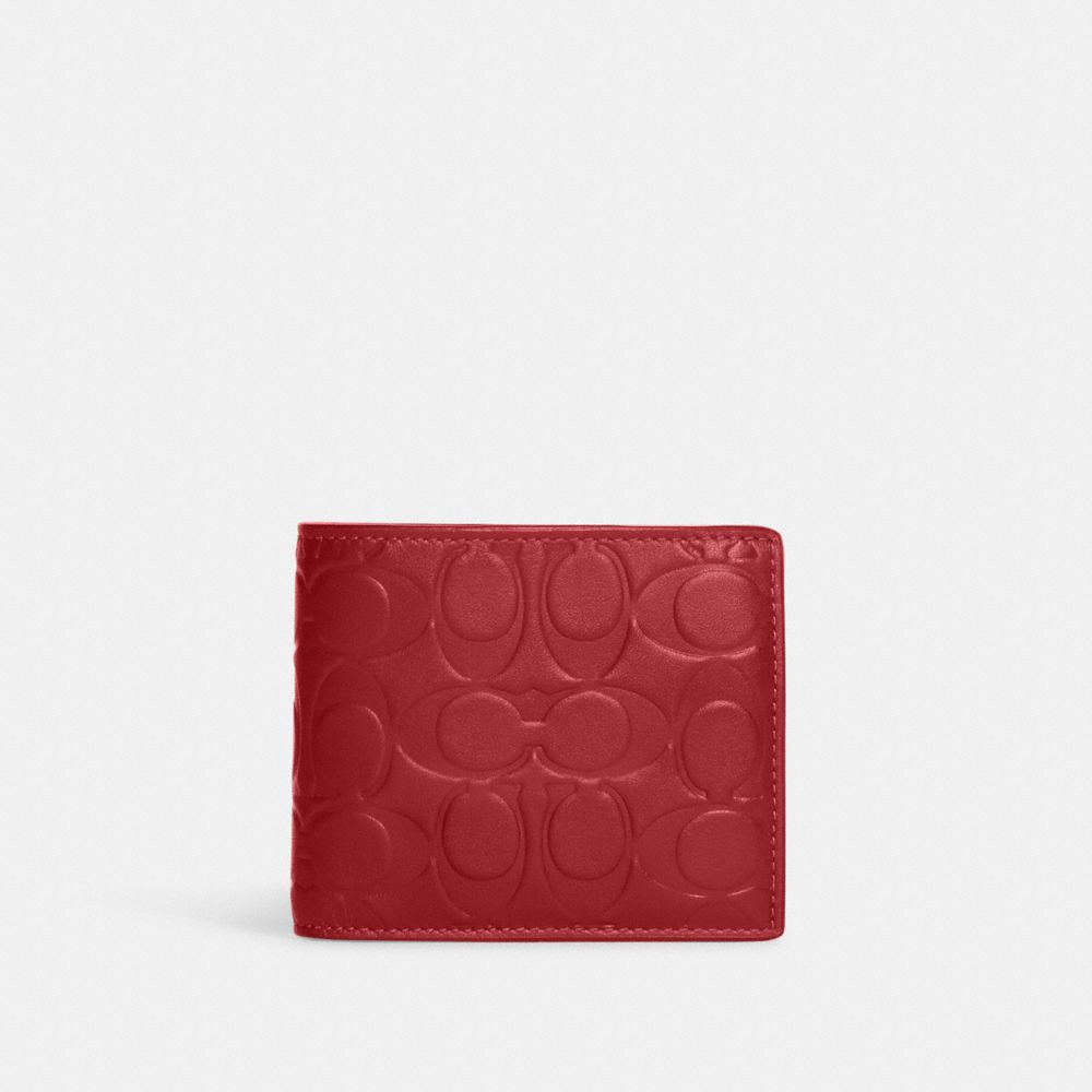 COACH C9990 3 In 1 Wallet In Signature Leather GUNMETAL/1941 RED