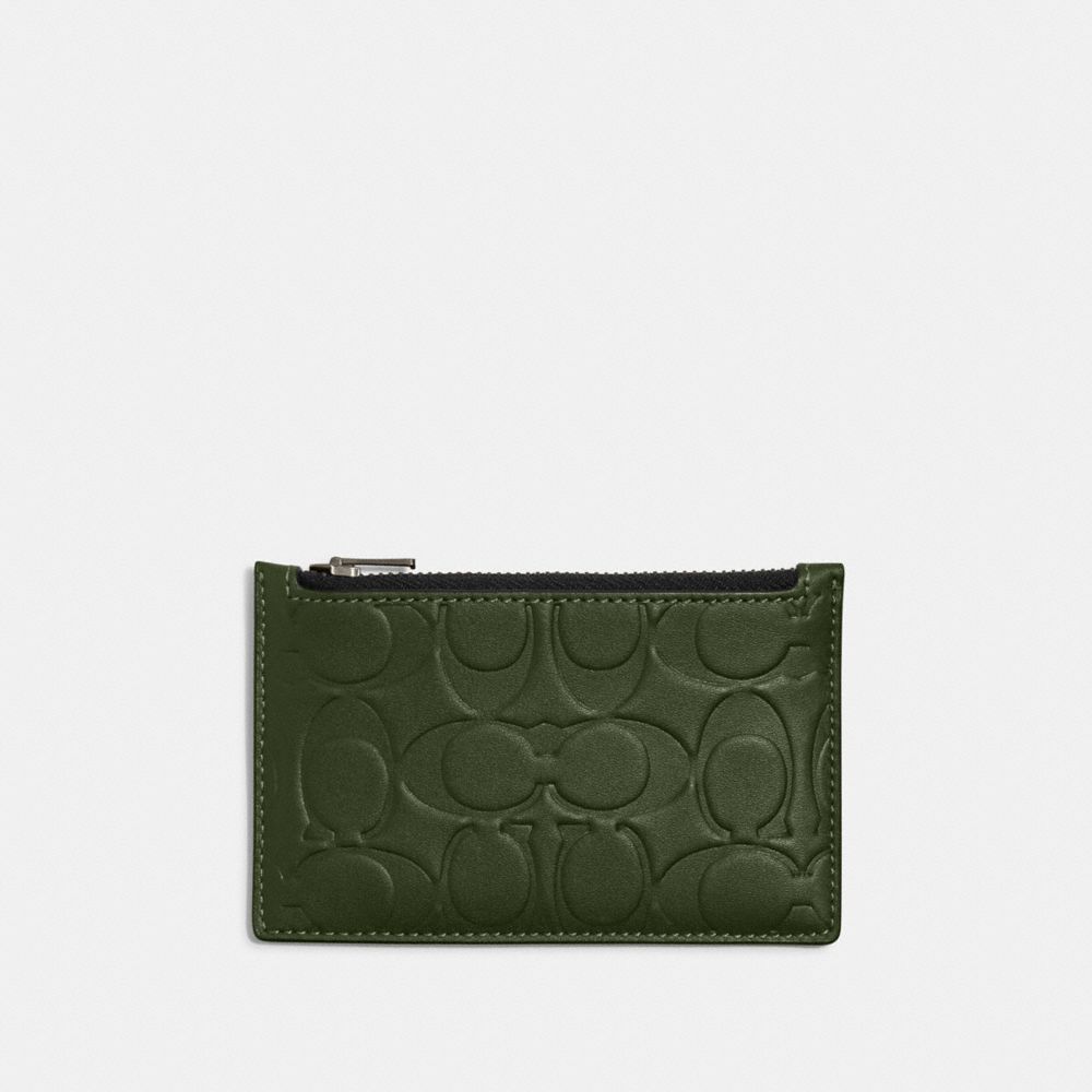 COACH C9993 - Zip Card Case In Signature Leather GUNMETAL/DARK SHAMROCK