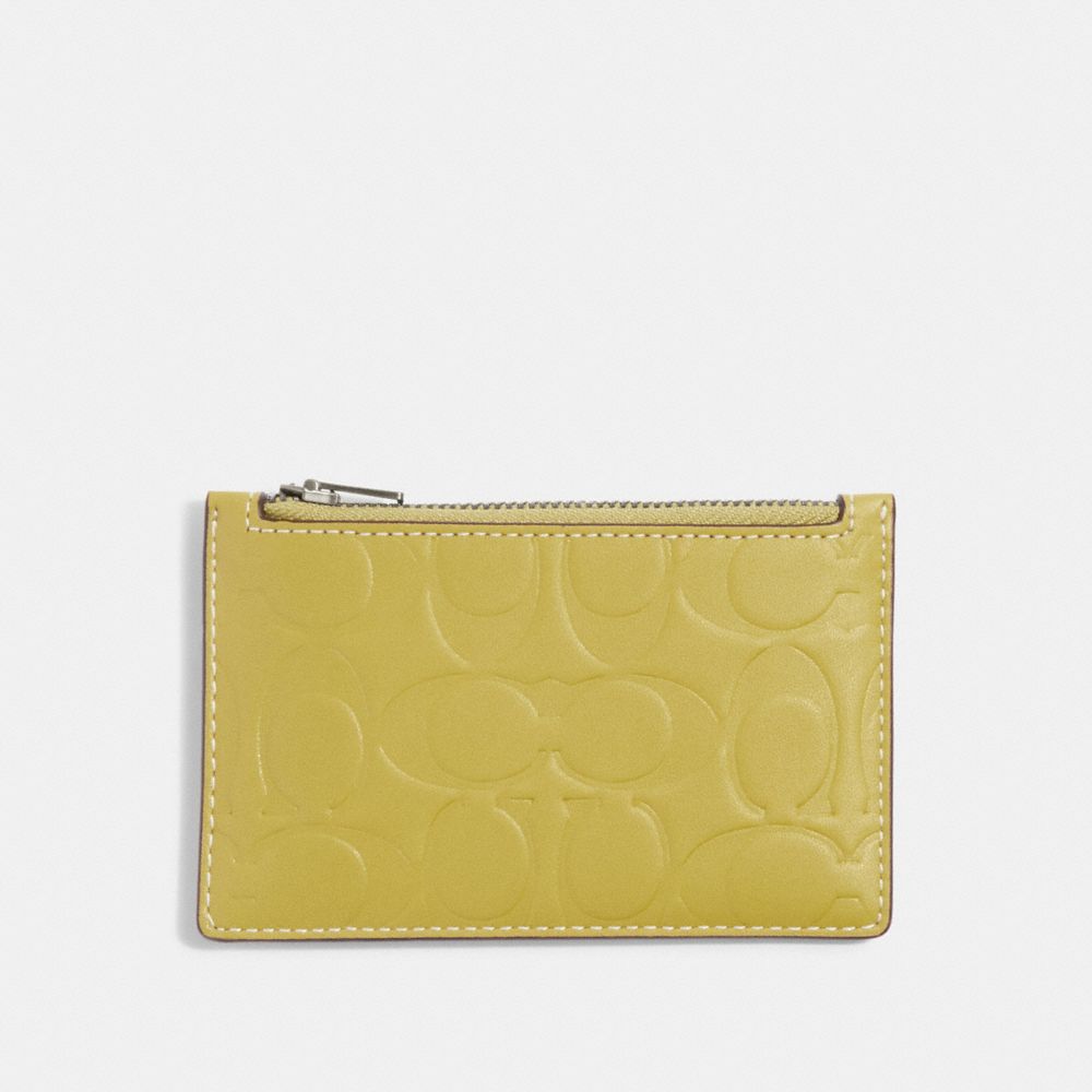 COACH C9993 Zip Card Case In Signature Leather Black Antique Nickel/Chartreuse