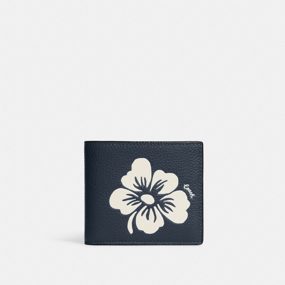 Id Billfold Wallet With Aloha Floral Print - CA000 - Gunmetal/Denim Multi