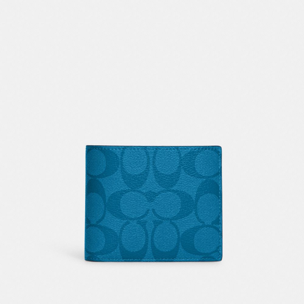 COACH 3 In 1 Wallet In Blocked Signature Canvas - GUNMETAL/BRIGHT BLUE MULTI - CA001