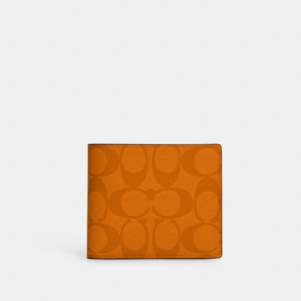 COACH CA001 3 In 1 Wallet In Blocked Signature Canvas GUNMETAL/LIGHT-ORANGE-MULTI