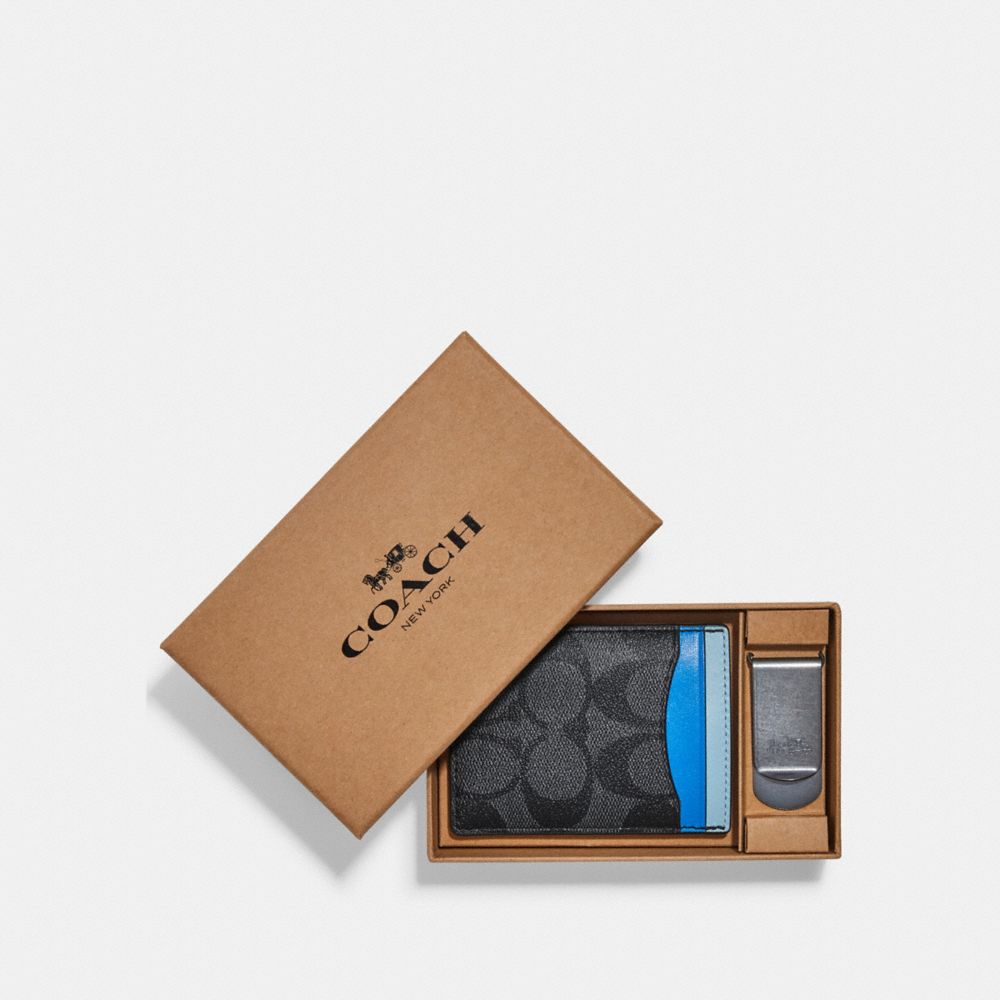 COACH CA004 - Boxed 3 In 1 Card Case Gift Set In Colorblock Signature Canvas GUNMETAL/CHARCOAL MULTI