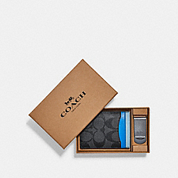 Boxed 3 In 1 Card Case Gift Set In Colorblock Signature Canvas - CA004 - GUNMETAL/CHARCOAL MULTI