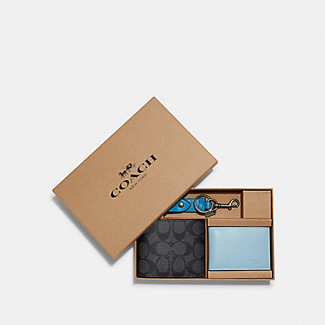 COACH CA005 Boxed 3 In 1 Wallet Gift Set In Colorblock Signature Canvas Gunmetal/Charcoal/Bright-Blue-Multi